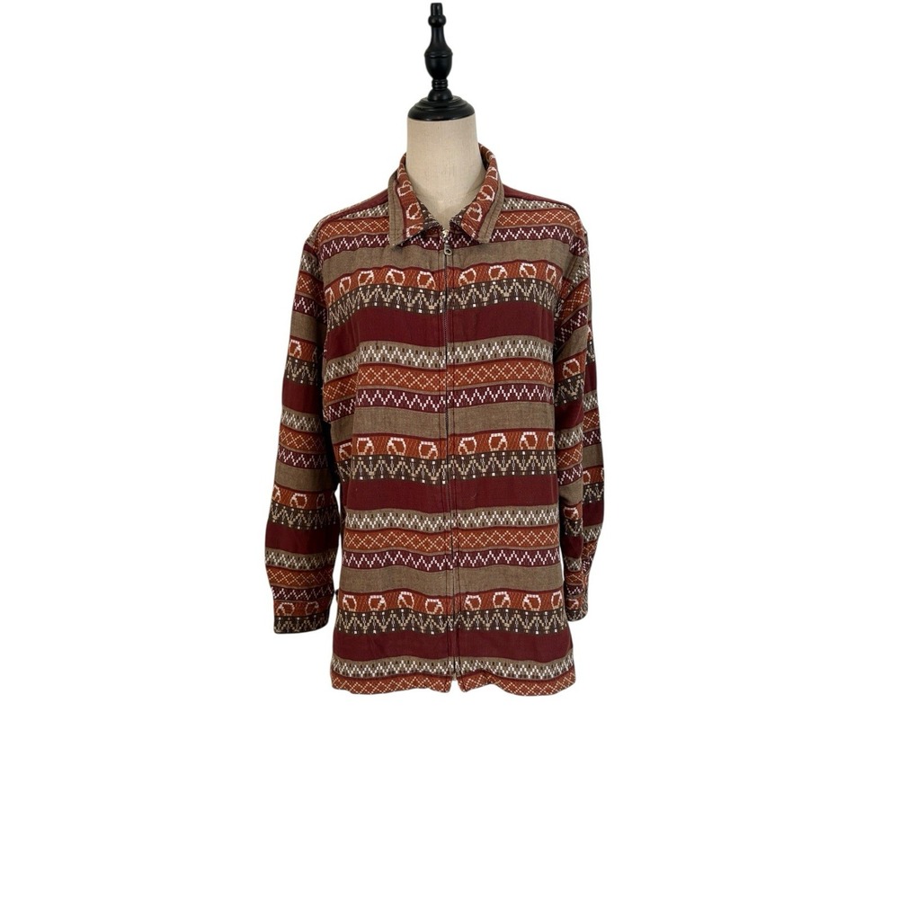 Vtg 80s 90s Women's Cotton Zip Jacket Sz L‎  Southwestern Woven Tapestry Aztec